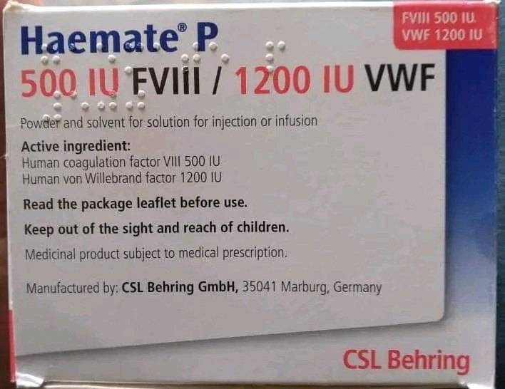 Haemate P 500 IU Injection imported from Germany original bleeding disorder medicine in Pakistan available at MedicineWalyDost.com