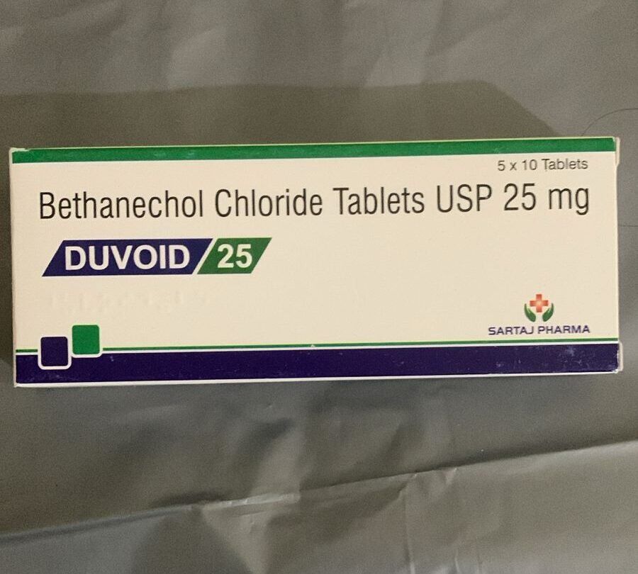 Bethanechol Chloride 25mg Tablet (Duvoid) Duvoid 25mg Tablet (Bethanechol Chloride) – 25mg Tablets for urinary retention management.