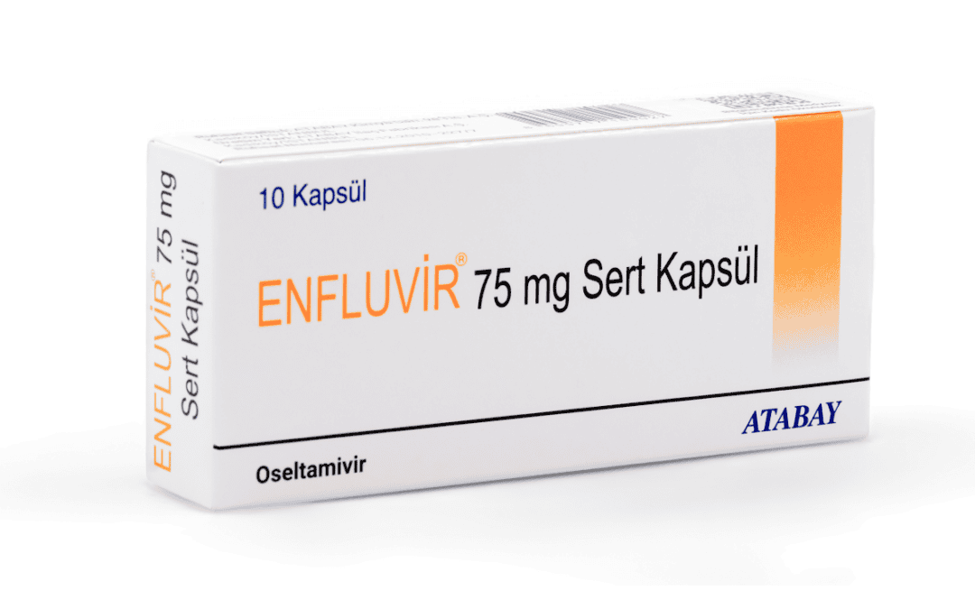 Enfluvir 75mg Capsule containing Oseltamivir antiviral medicine used for influenza treatment.