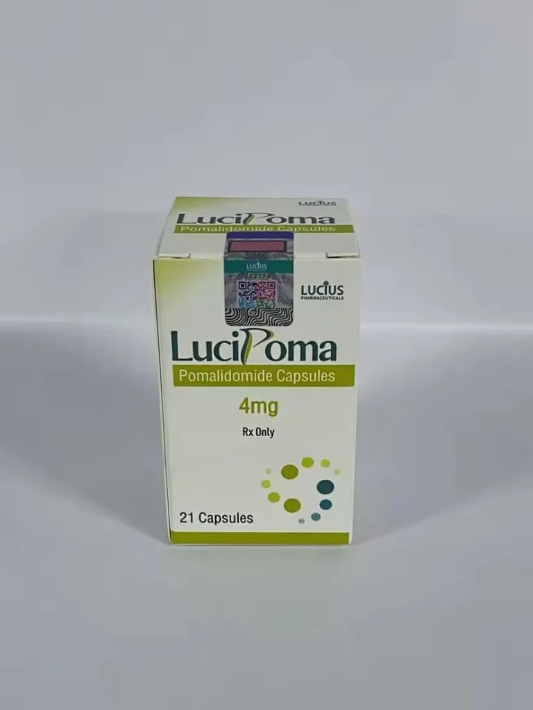 LuciPoma 4mg Capsule (Pomalidomide) oncology medicine by Lucius Pharmaceuticals Laos used for treatment of multiple myeloma (blood cancer).