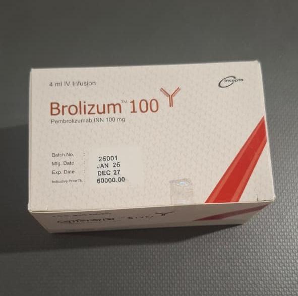 Brolizum 100mg Injection containing Pembrolizumab immunotherapy medicine manufactured by Incepta Pharmaceuticals Bangladesh. Brolizum 100mg Injection containing Pembrolizumab immunotherapy medicine manufactured by Incepta Pharmaceuticals Bangladesh.