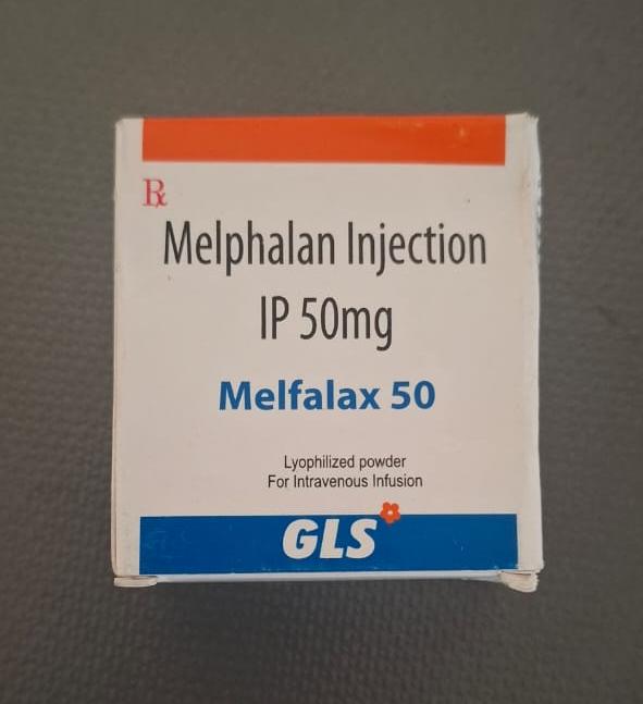 Melfalax 50 Injection containing Melphalan 50mg lyophilized chemotherapy medicine manufactured by GLS Pharma. Melfalax 50 Injection containing Melphalan 50mg lyophilized chemotherapy medicine manufactured by GLS Pharma.