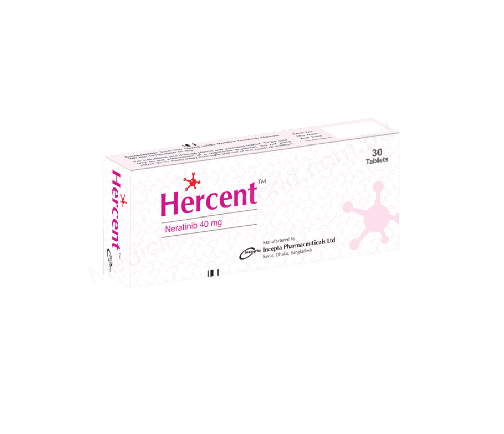 Hercent 40mg Tablet Neratinib 30 Tablets by Incepta Pharmaceuticals Ltd for HER2 Positive Breast Cancer Treatment