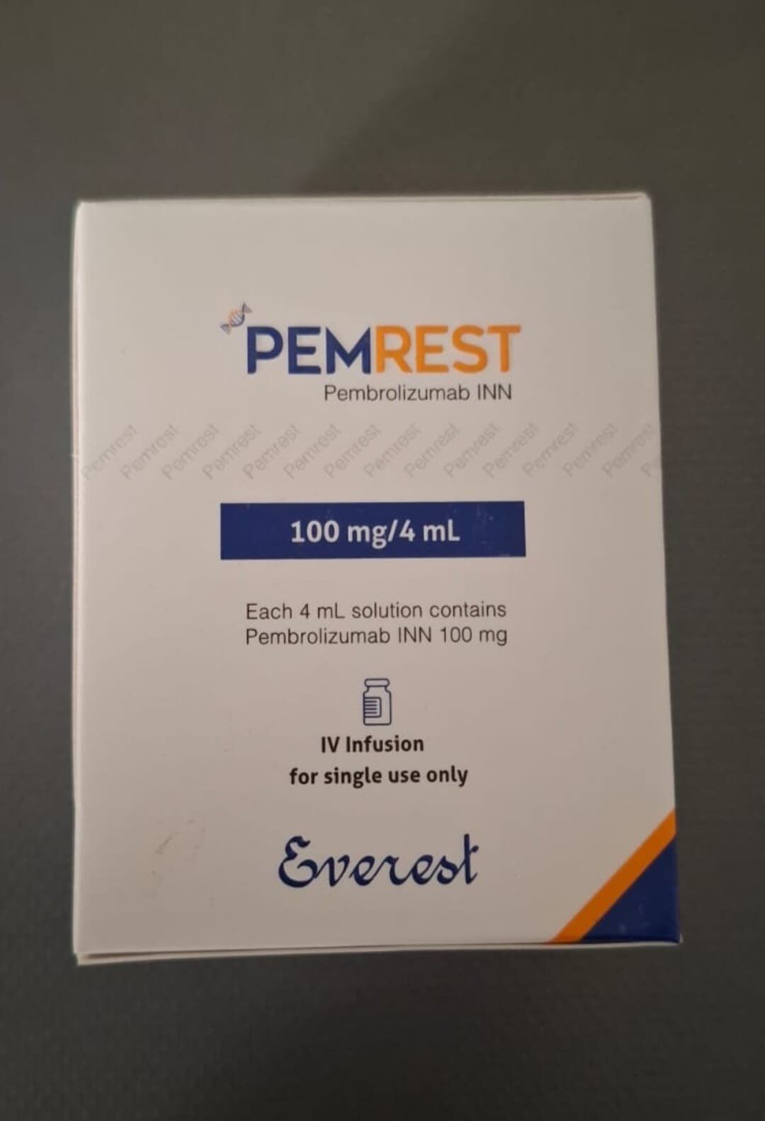 Pemrest 100mg Injection containing Pembrolizumab immunotherapy medicine manufactured by Everest Pharmaceuticals Bangladesh. Pemrest 100mg Injection containing Pembrolizumab immunotherapy medicine manufactured by Everest Pharmaceuticals Bangladesh.