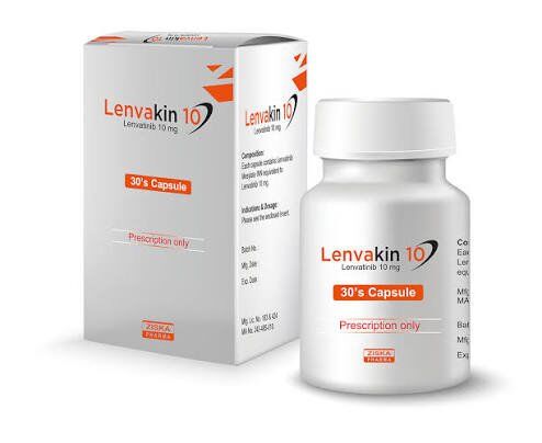 Lenvakin 10mg Capsule (Lenvatinib) Lenvakin 10mg Capsule (Lenvatinib) by Ziska Pharma, pack of 30 capsules for targeted cancer treatment.