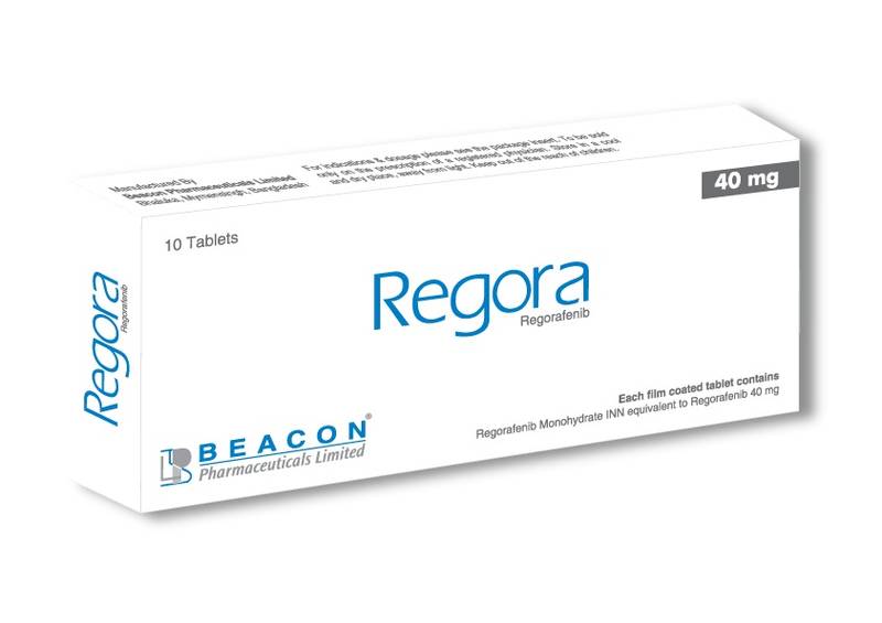 Regora 40mg Tablet (Regorafenib) Regora 40mg Tablet (Regorafenib) by Beacon Pharmaceuticals Limited, pack of 10 tablets for advanced cancer treatment.
