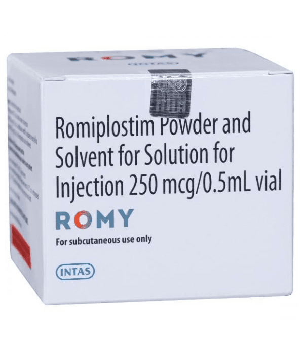 Romy 250mcg Injection (Romiplostim) Romy 250mcg Injection (Romiplostim) by Intas Pharmaceuticals for the treatment of chronic immune thrombocytopenia (ITP).