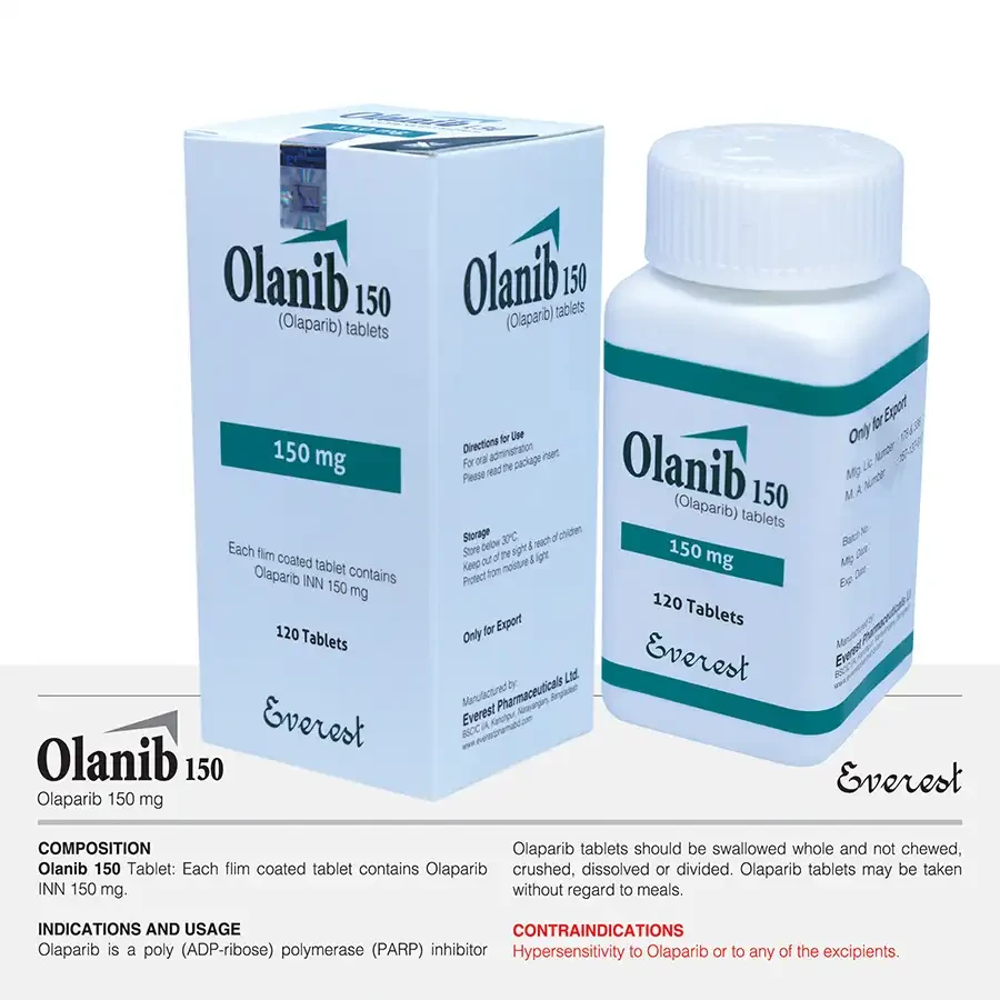 Olanib 150mg Tablet pack – PARP inhibitor for BRCA-mutated ovarian, breast, pancreatic, and prostate cancer.