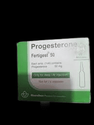 Progesterone Injection 50mg ampoule for pregnancy and fertility hormone support.
